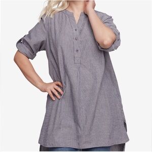 ellos Breezy 100% Cotton Henley Tunic Grape Purple & White Vertical Stripe Sz 4X